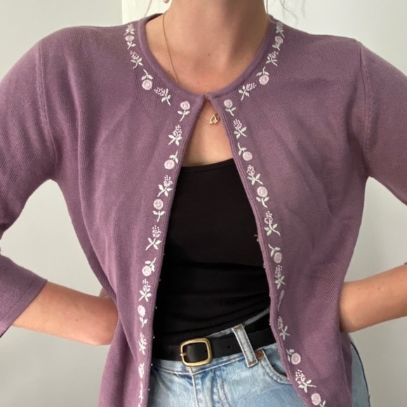 Purple Embroidered Zip-Up Sweater - Picture 3 of 6